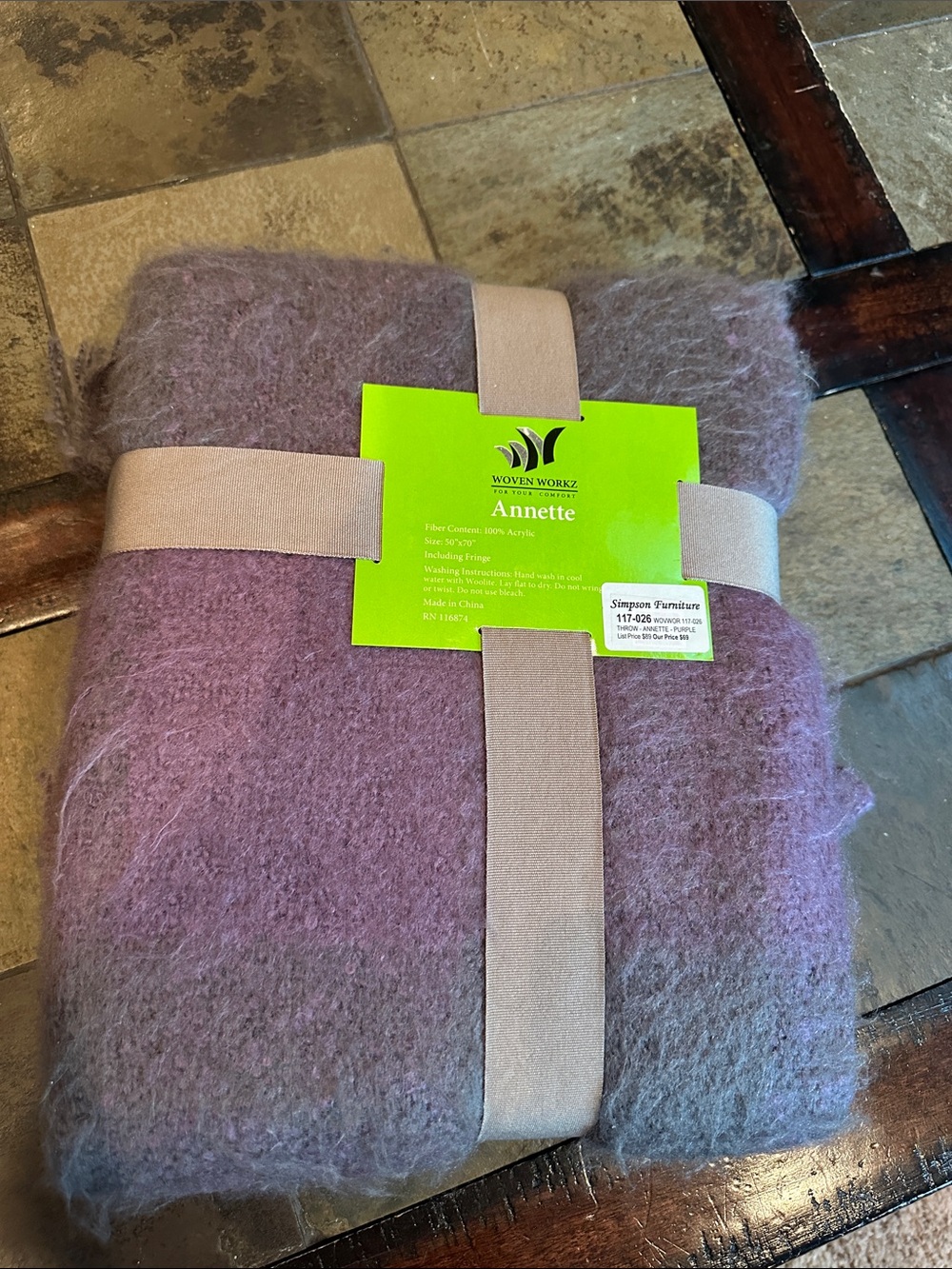 Woven Workz Purple Fuzzy Cozy Throw Blanket 50x70 Fringe NWT - Picture 2 of 5
